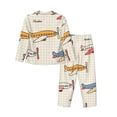 thumbnail image 2 of Wukai Striped Vintage Planes Print Women's Pajama Set - Soft Long Sleeve Sleepwear for Comfort and Style-Small, 2 of 9