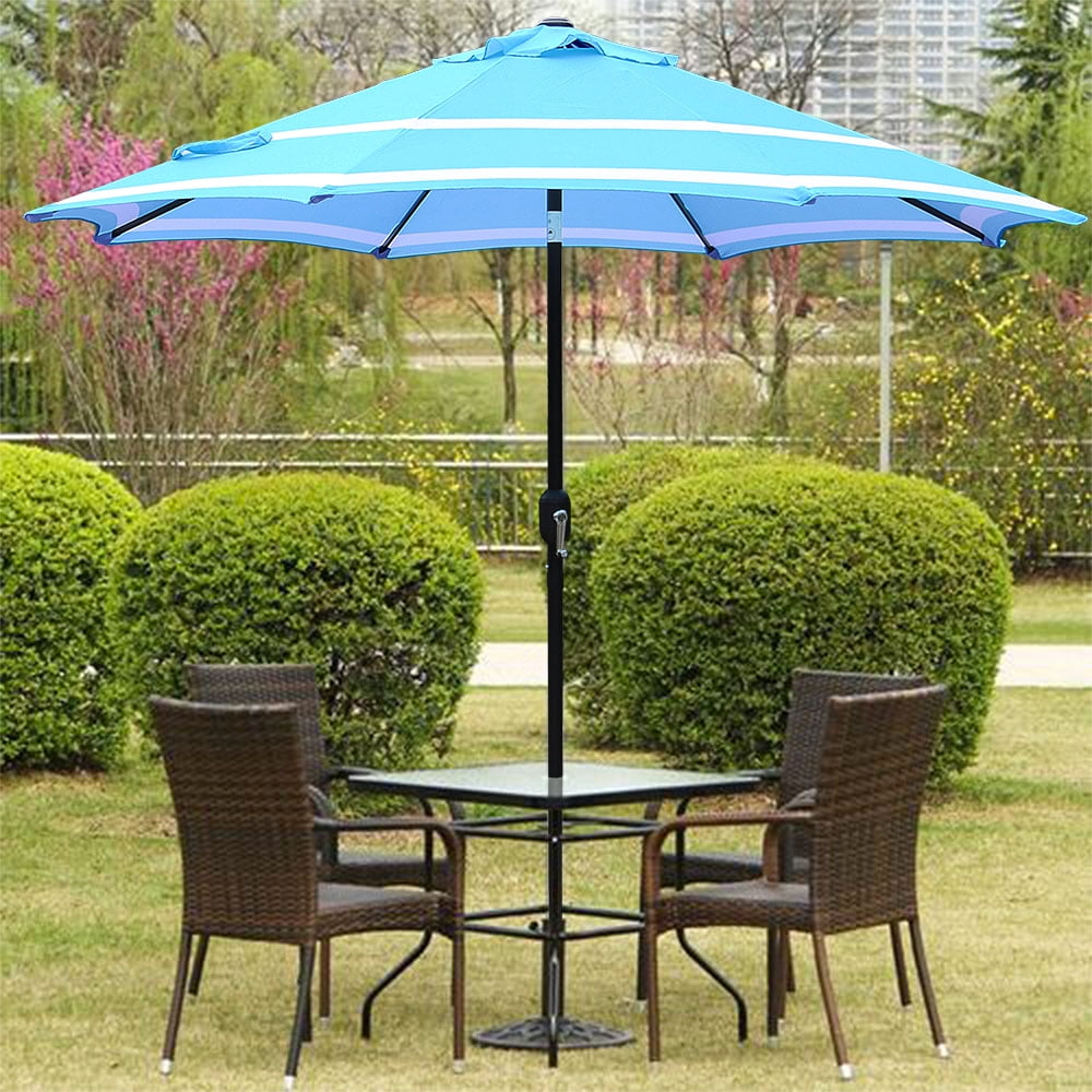 Abble 9FT AQUA & WHITE STRIPE UMBRELLA