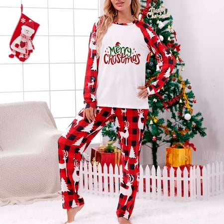 

ZKCCNUK Parent-Child Warm Christmas Suit Printed Plaid Stitching Home Wear Pajamas Long-Sleeved Trousers Two-Piece Set（Mom） Christmas Pajamas for Family Fall Pajamas on Clearance