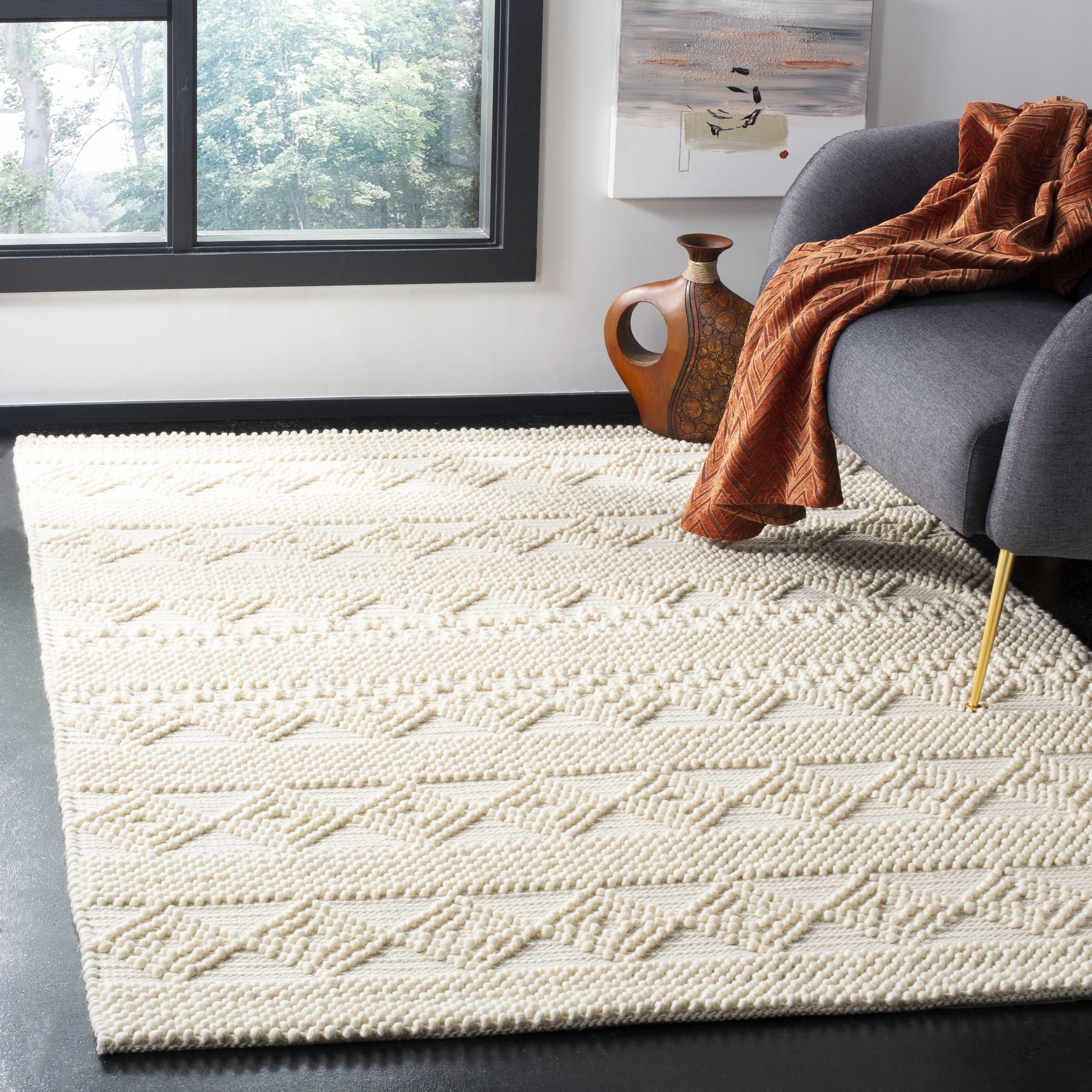 SAFAVIEH Natura Carly Geometric Braided Wool Area Rug, Ivory, 6' x 9