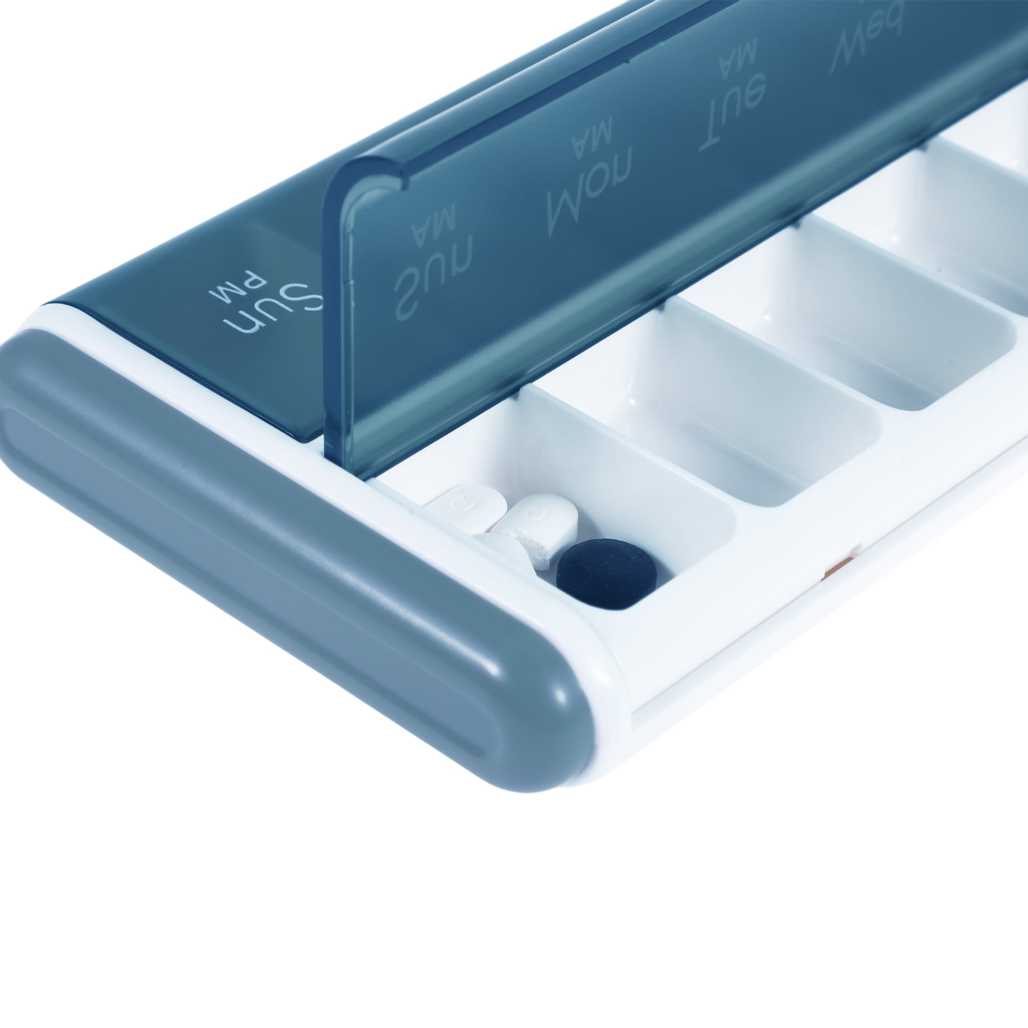 Unique Bargains 14 Grids Double Row Pill Case for Travel 1 Pc Blue