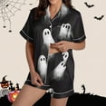 thumbnail image 2 of Enjoytime Lounge Sets for Women Halloween Print Turndown Collar Short Sleeve Blouse and Short Pants Loungewear Pajamas Suit Black XL, 2 of 8
