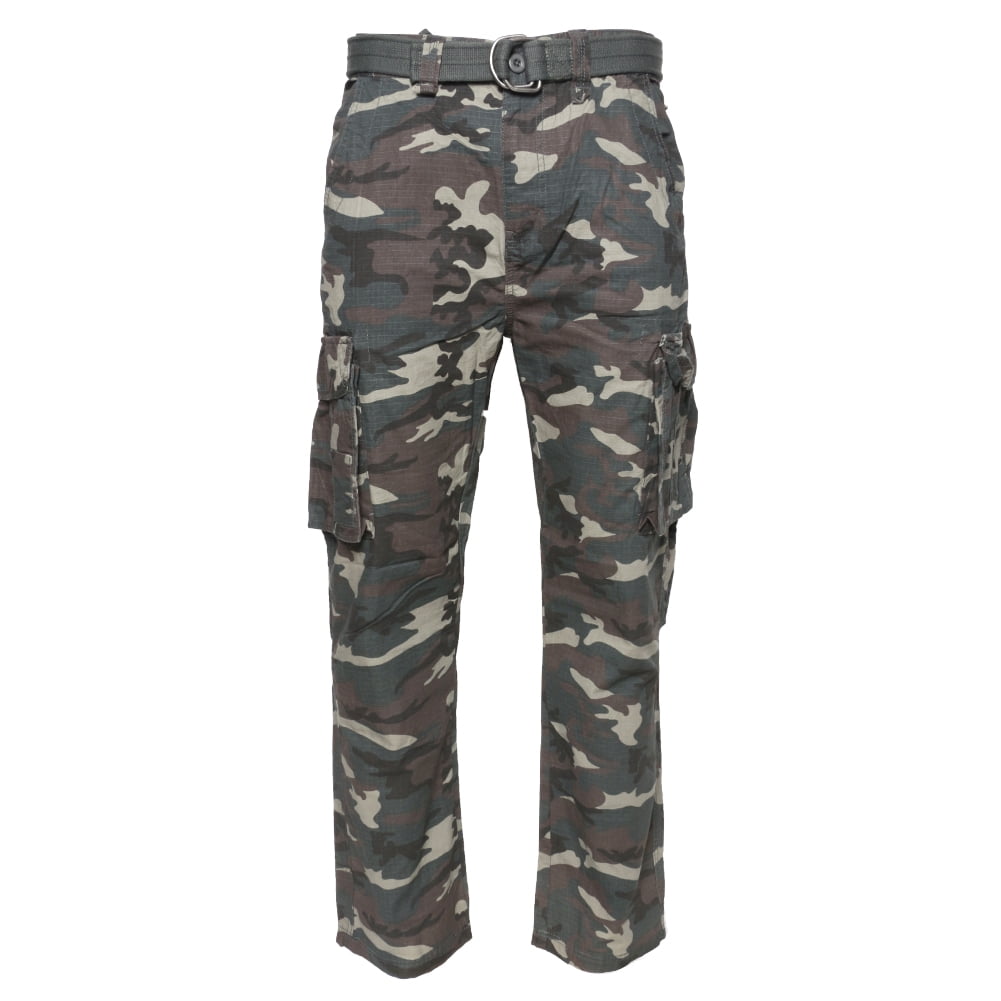 iCKER Mens Relaxed-Fit Cargo Pants Multi Pocket Military Camo Combat Work Pants