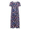 thumbnail image 4 of LOVZFMLL Robe Décontractée pour Femme à Imprimé Floral, Manches Courtes, Col Rond, Robe Longue Fluide à Étages pour la Plage, Bleu Marine, TG, 4 of 6