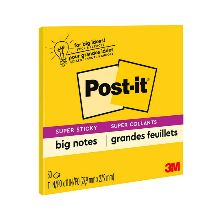Post-it® Super Sticky Big Notes BN11, Bright Yellow, 11 in x 11 in (27.9 cm  x 27.9 cm), 1 Pad/Pack, 30 Sheets/Pad