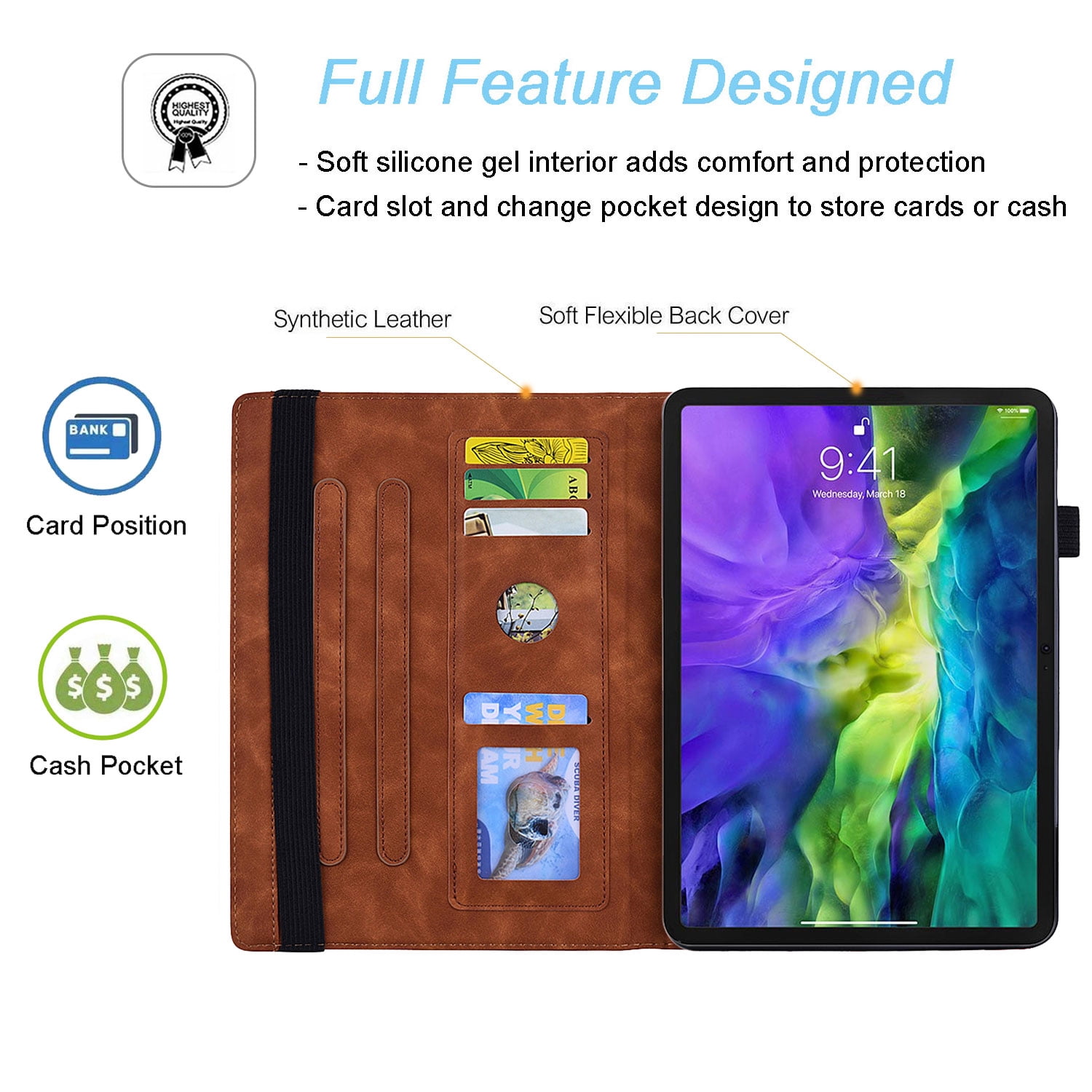 Tarise for Apple iPad 10th Generation Case with Pencil Holder, 2022 iPad 10.9 Inch Case, Embossed PU Leather Shockproof Folio Stand Shell Slim Cover Case for iPad A2757 A2777, Brown