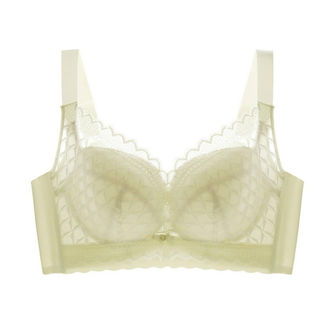 B91xZ Comfort Cushion Strap Wirefree Full Coverage Large Bust Non-Padded Bra Front Close Wirefree Back Support Posture Full Coverage Bra,Yellow 40C