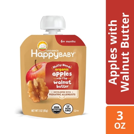 Happy Baby Organics Nutty Blends Stage 2, Apple & Walnut Butter Organic Baby Food Pouch, 3 oz.