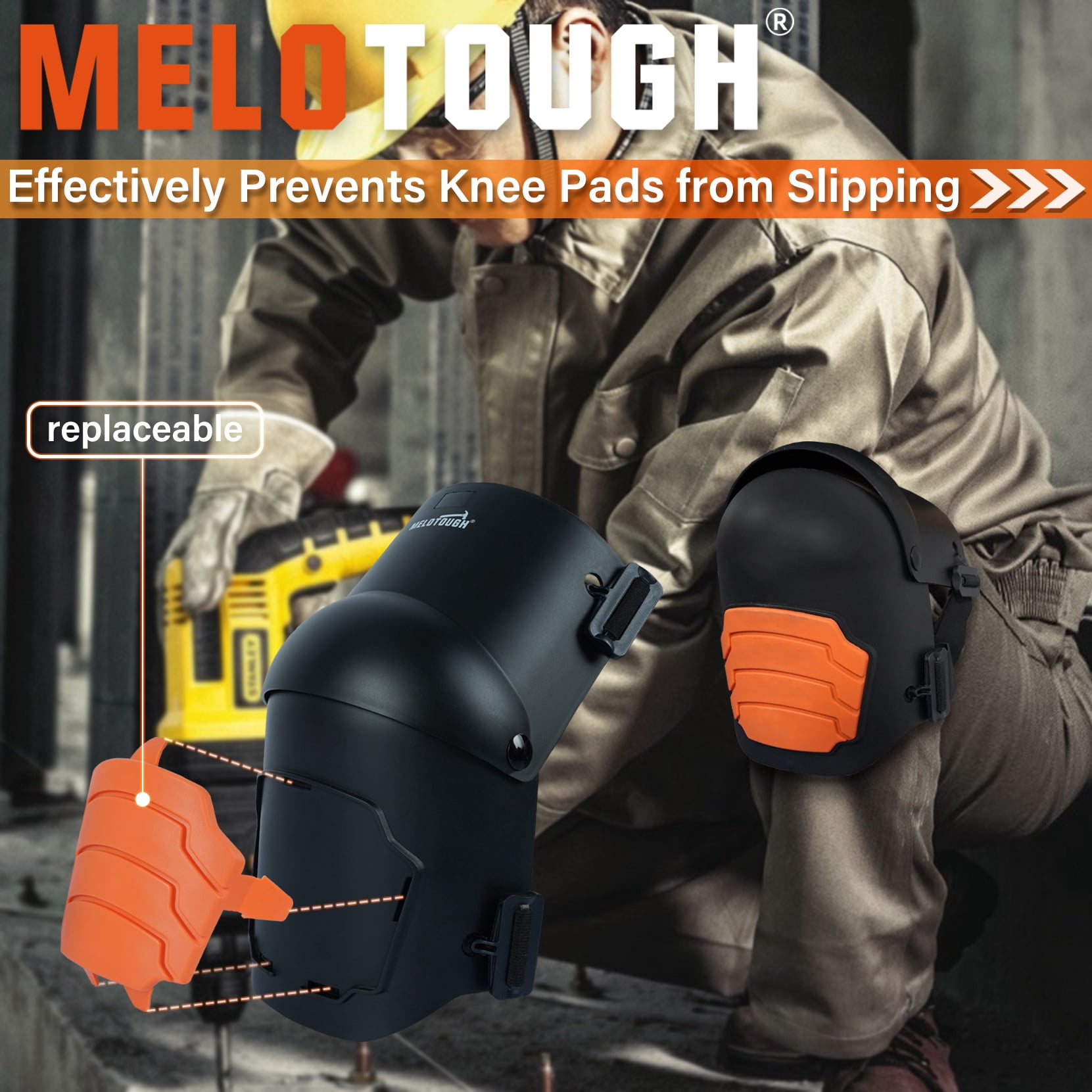 MELOTOUGH Knee Pads for Work,Construction,Flooring,Gardening-Comfortable and Flexible(Orange)
