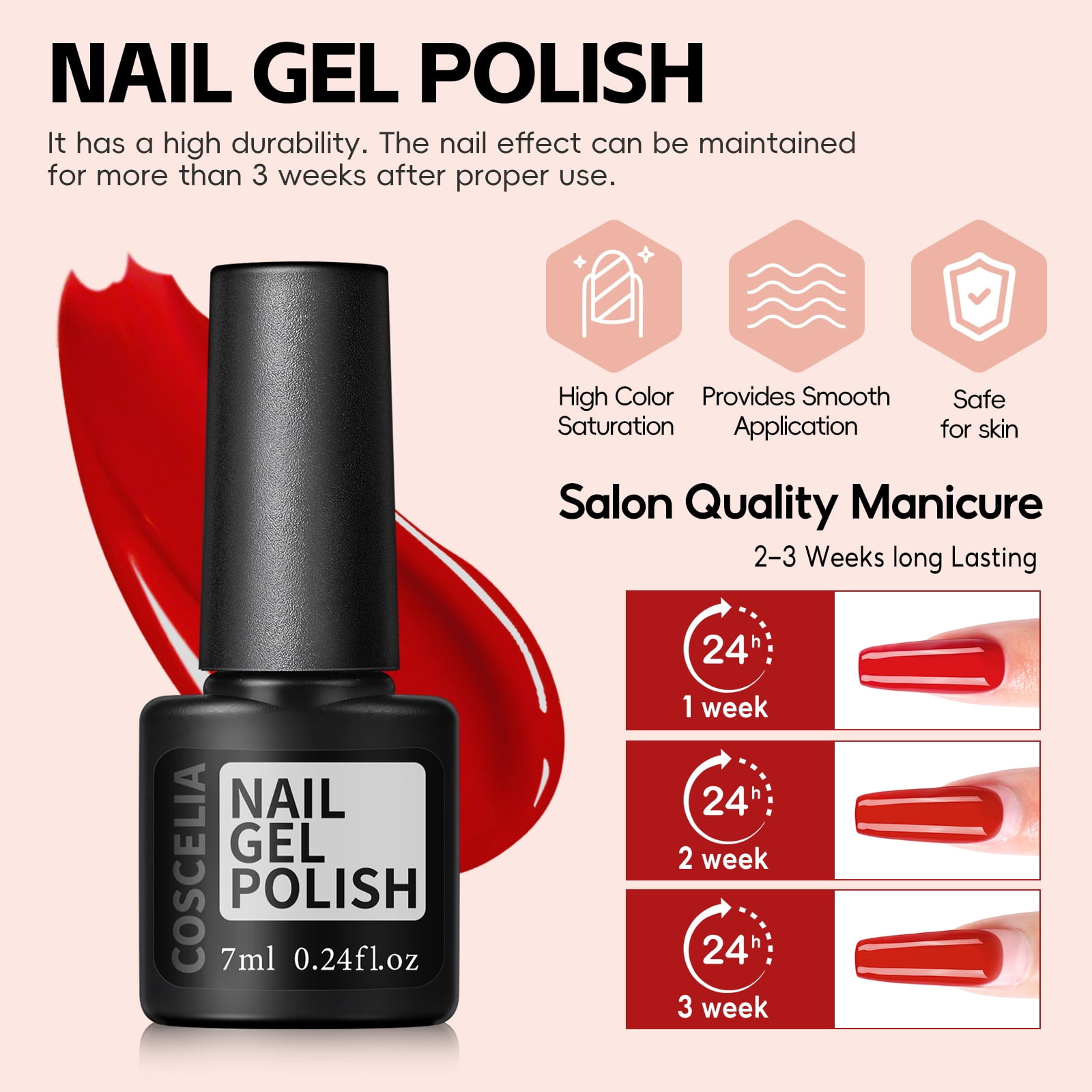 COSCELIA 60PC Gel Nail Polish Set Red Nude Pink Glitter Colors Multiple Top Base Coat Nail Art Salon at Home Gift for Women
