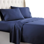 HC COLLECTION King Size Sheet Set - Deep Pocket Bed Sheets - Extra Soft & Breathable - 4 PC Set, Easy Care, Machine Washable - Cooling Navy Sheets Navy King