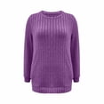 thumbnail image 3 of ManxiVoo Women's Lightweight Sweater Long Sleeve Crewneck Pullover with Pocket in Ribbed Knit Design L Size Purple, 3 of 5