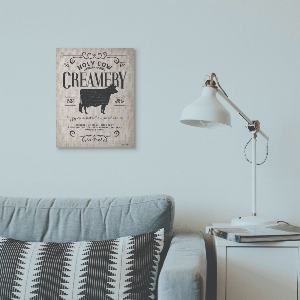 Stupell Industries Creamery Cow Rustic Farm Textured Word Design Canvas Wall Art by Stephanie Workman Marrott