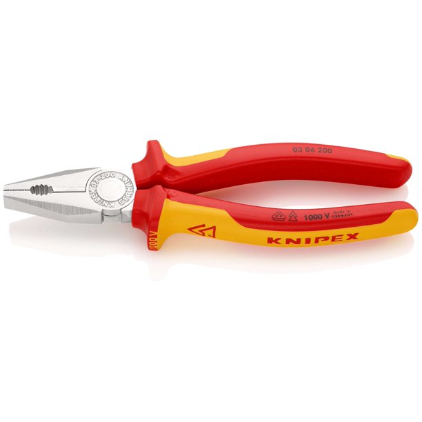 KNIPEX 03 06 200 SB Pinza universal aislados con fundas en dos componentes, según norma VDE cromado 200 mm