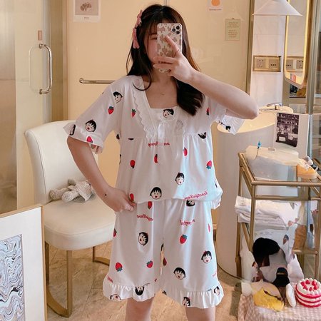 

DanceeMangoo Short Sleeve Ladies Pajamas Comfortable Women Summer Pajama Sets Printed Cotton Lace Sleepwear Pyjamas Young Girl Style Clothes