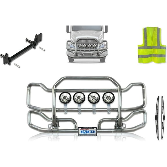 Kozak International RH (Plastic Bumper) Front Grille Deer Bumper Guard Large Chrome