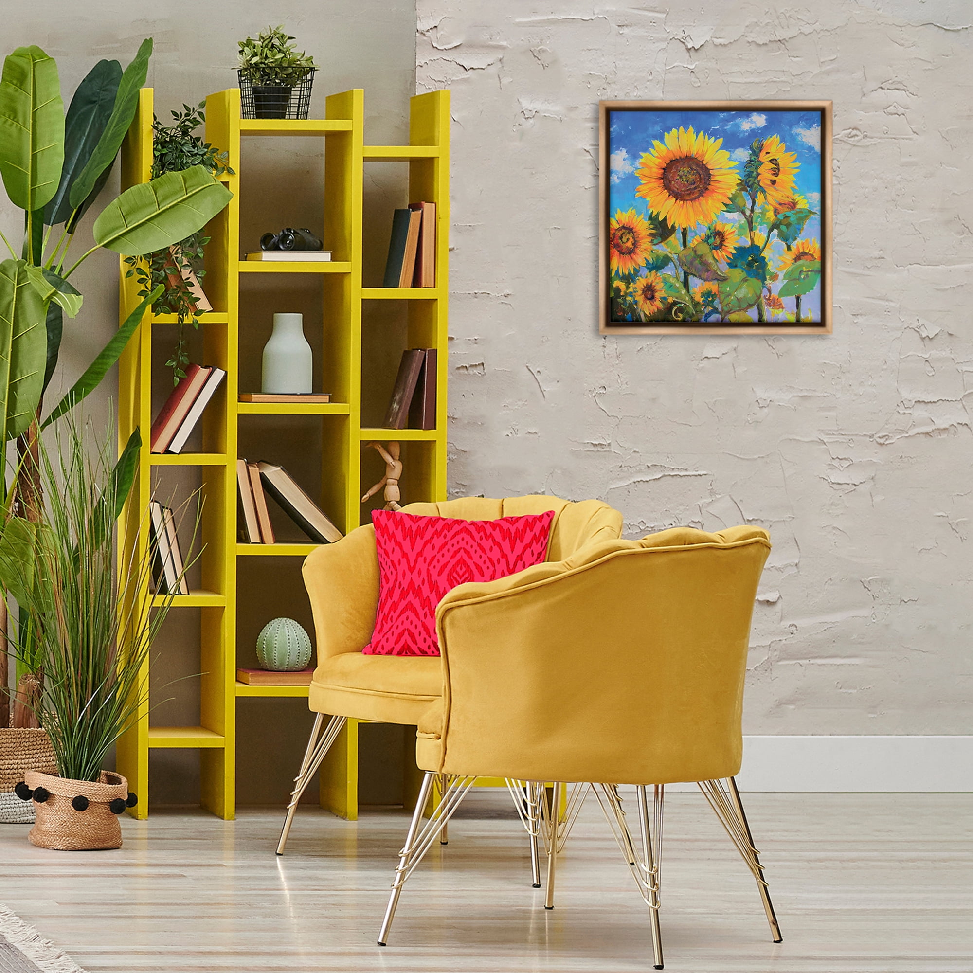 Stupell Industries Lost Acres Sunflowers Plants & Flowers Painting Brown Floater Framed Canvas Art Print Wall Art, 18 x 18