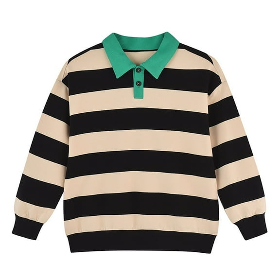 Generic Kids Boys Sweatshirts Soft Cotton Warm Crewneck Cartoon Stripes Long Sleeve Pullover Sweatshirts Fall Winter Clothes(4-5 Years Black)