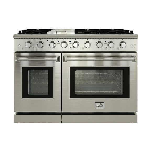 48" Gas Range Stove, Freestanding Gas Range with 6 Deep Recessed Burners Cooktops, Stainless Steel Professional Gas Range