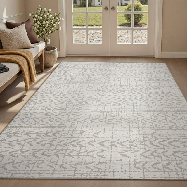 Area Rug x Rugs for Living Room Bedroom High Low Textu Jacquard Boho Neutral Carpet Non Slip Machine Washable Rug Dining Nursery Living Room Farmhouse Rug