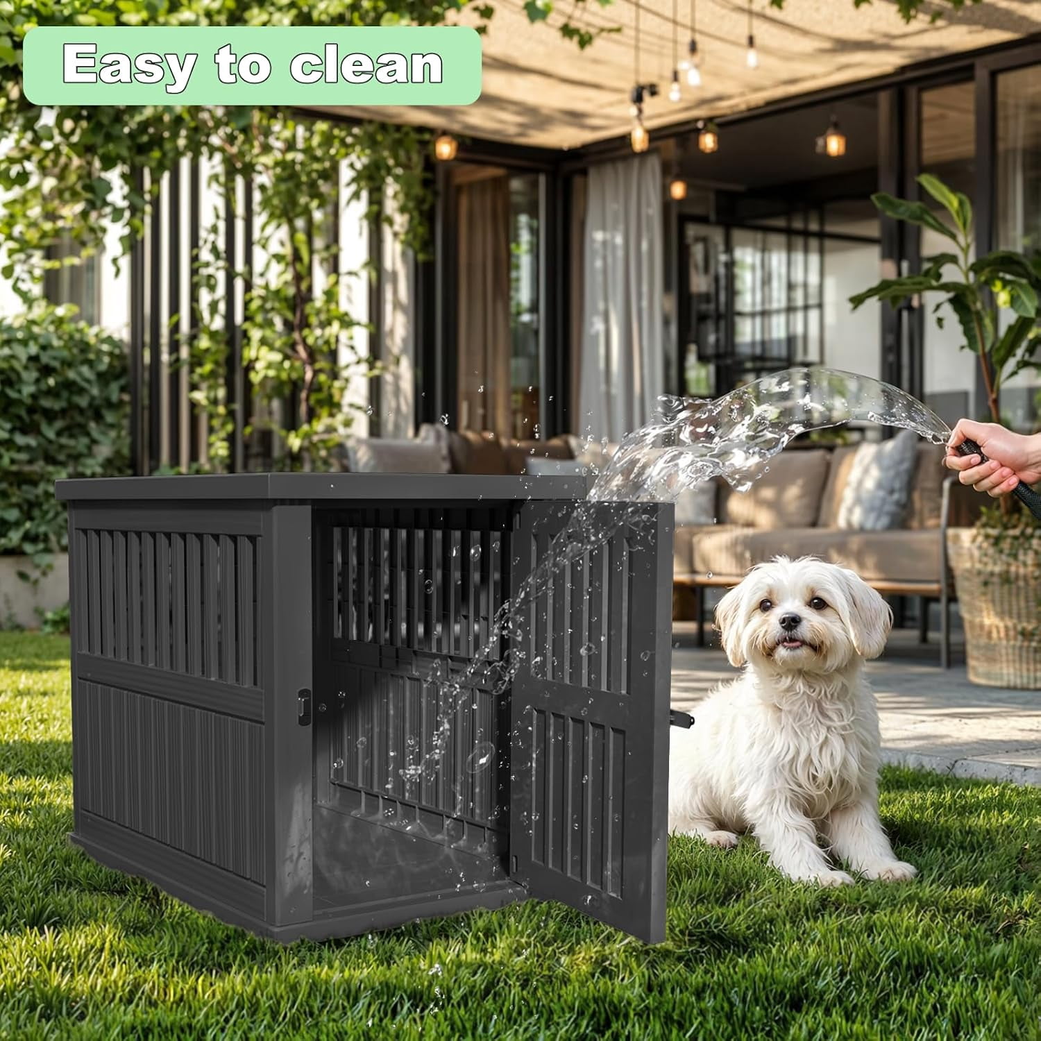30x21x25in Industrial-Grade Resin Dog Crate for Large Dogs – Weatherproof, Ventilated, Lockable Door Tool-Free Assembly, Portable Handles, Indoor/Outdoor Kennel (Black)