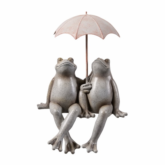 Sitting Couple Frogs W/Umbrella Garden Statue Yard Decor