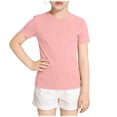 thumbnail image 7 of ITSAME Girls Short Sleeve Shirts Ribbed Knit Slim Fit Crewneck Tees Summer Basic Casual Tops Pink Size 5-6, 7 of 7