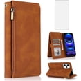 thumbnail image 1 of REQO Compatible with Xiaomi Redmi Note 12 Pro 5G / Poco X5 Pro 5G Wallet Case Tempered Glass Screen Protector and Zipper Leather Flip Cover Card Holder Stand for Redme Note12 12Pro Women Men Brown, 1 of 8