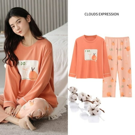 

QWZNDZGR Spring Autumn New 100%Cotton Elegant Women s Pajama Sets Pyjamas Cartoon Print Sleepwear Long Pijama Mujer Nightsuit Home Lounge