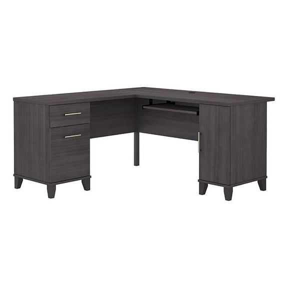 UrbanPro 60" Transitional Engineered Wood L Shaped Desk with Storage in Gray