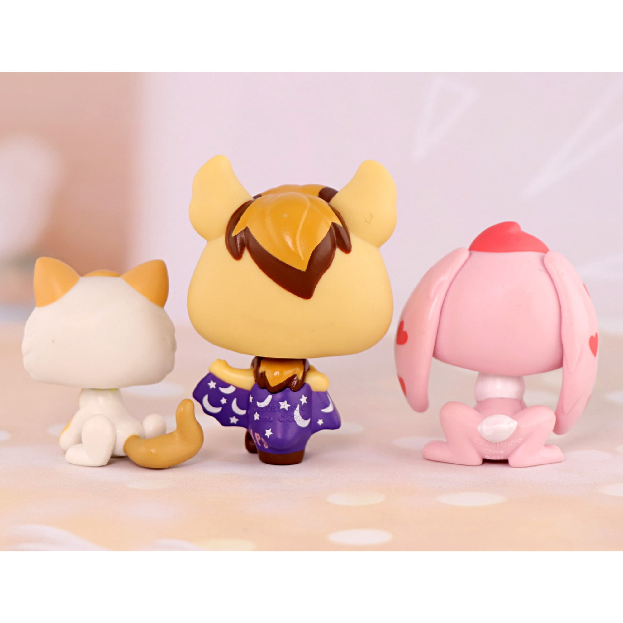 3lot Mini Pet Toys Bat #1680 Kitten Cat #134 Bunny Rabbit #557,Cartoon Animal Figurines Easter Gift for Kids