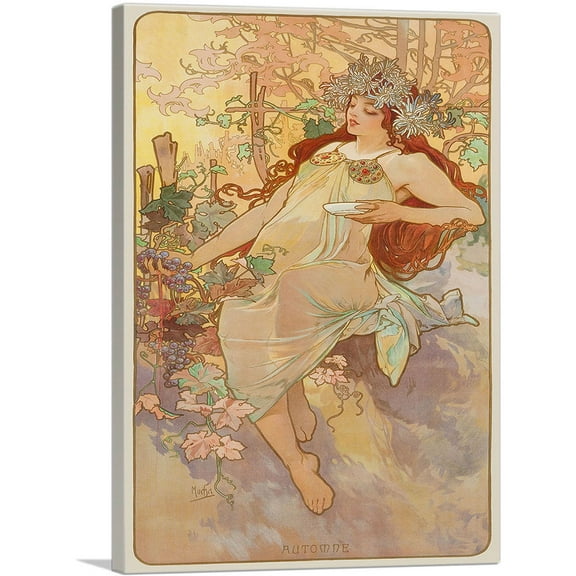 ARTCANVAS Autumn 1896 Canvas Art Print by Alphonse Mucha - Size: 26" x 18" (0.75" Deep)