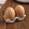 thumbnail image 2 of Ceramic Salt and Pepper Shaker Set, Mini Brown Egg Shaped Shakers with Carton Design Holding Stand, 2 of 7