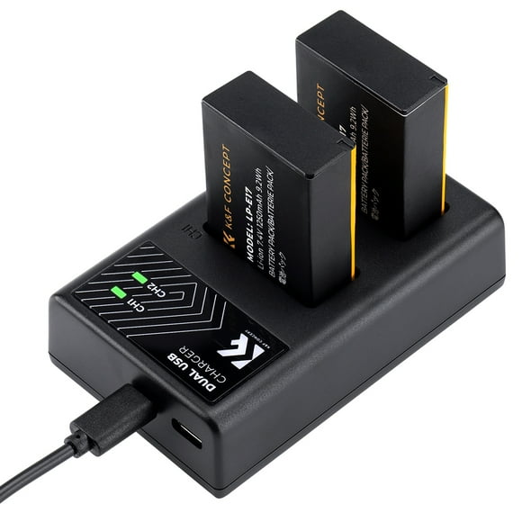 K&F CONCEPT ,Battery + 2pcs Camera 2-slot Battery + Battery Kit + Type-c 1250mah + 2pcs -e17 Batteries Rp/rebel T8i/t7i/t6i/t6s/sl2/sl3//m5/m6 K F Kit With 2pcs Lp-e17 Batteries 7.4v Dsfen