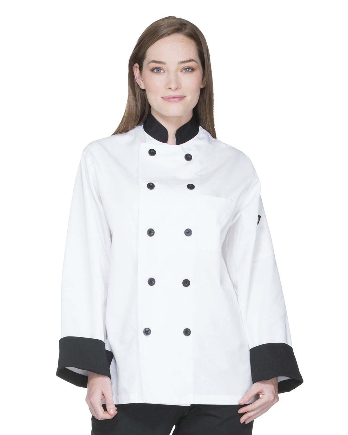 Dickies Chef Coat Unisex Medium 10 Button Contrast Cuff White Black Jacket 