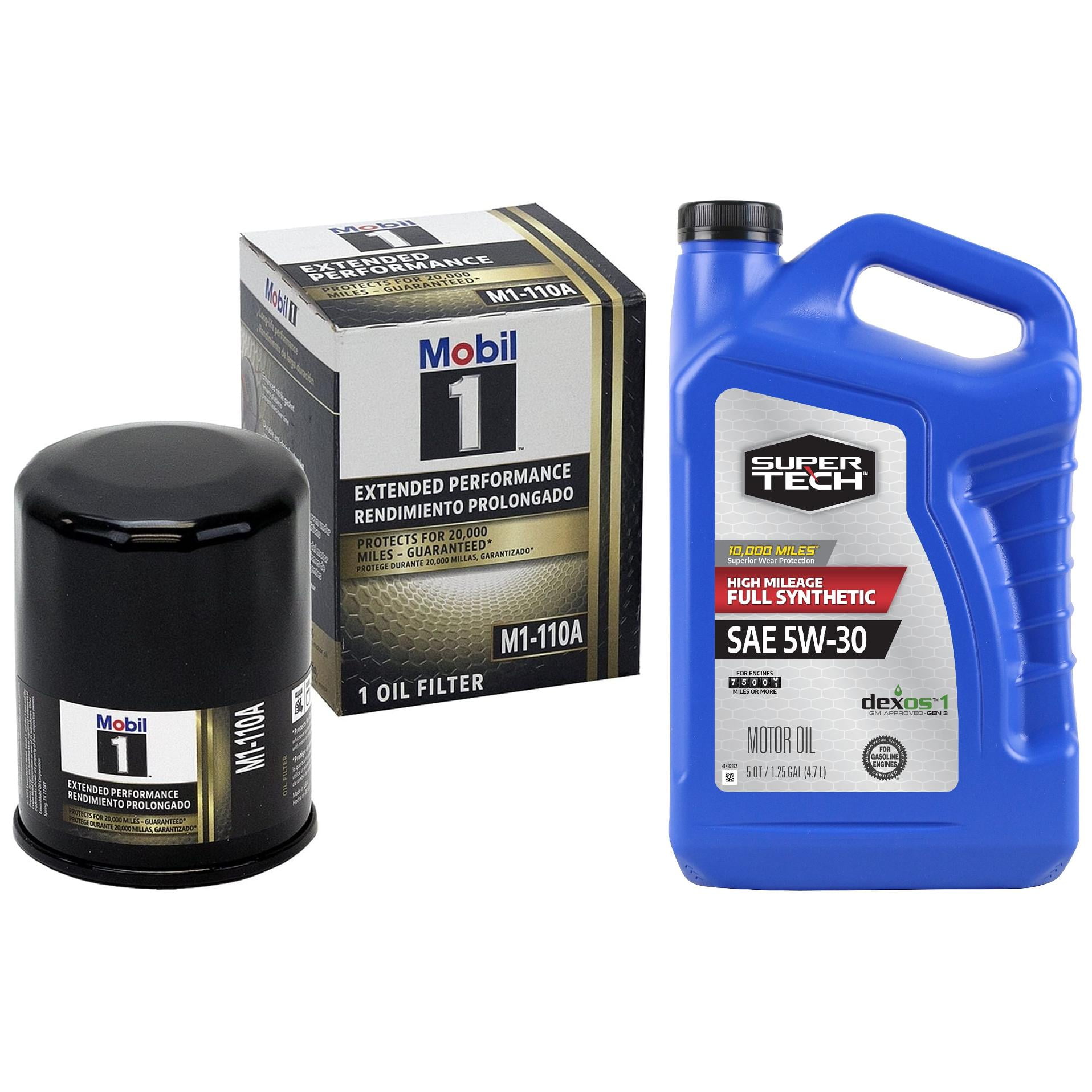 Mobil 1 Extended Performance Oil Filter with Super Tech High Mileage Full Synthetic 5W-30 Motor Oil Bundle