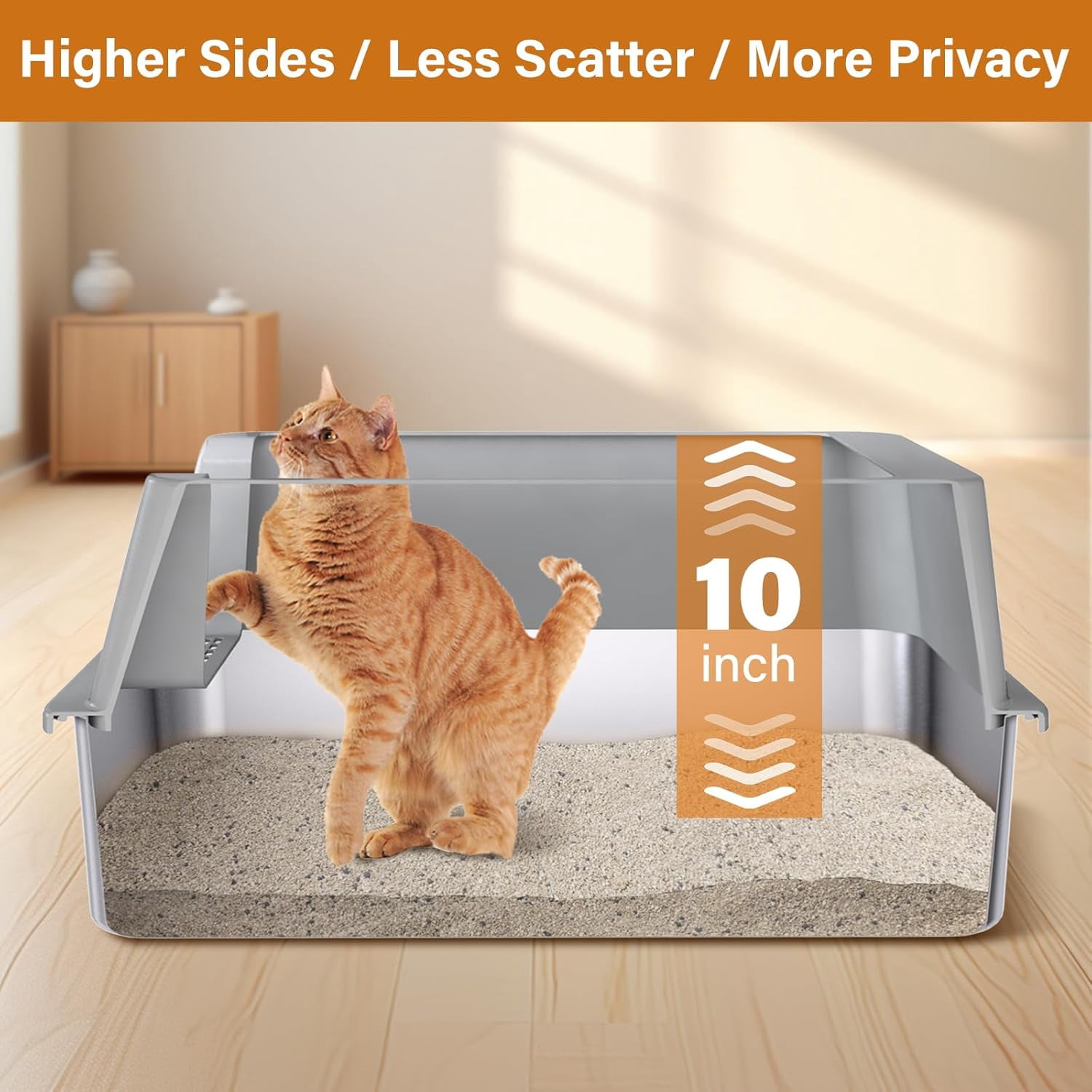 Extra Large Stainless Steel Litter Box with Lid, High Sided Design Includes Mat and Scooper, Easy Clean Non-Stick Odor Control