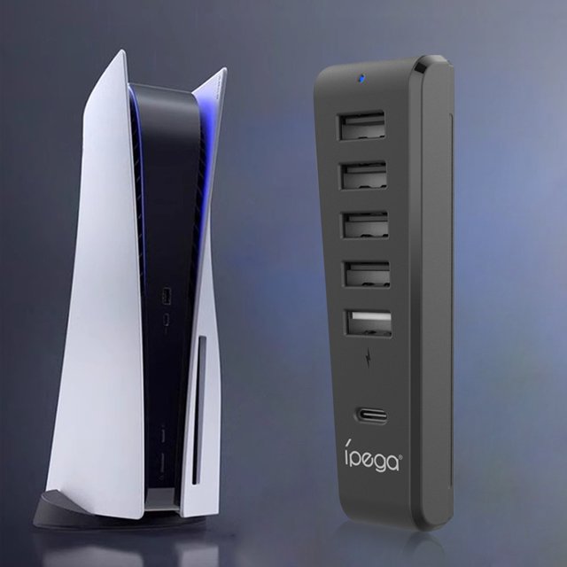 USB Hub Expansion Hub Charger Splitter Adapter With 5 USB Ports+1 Type C Port for PS5 Slim Digital Disc Edition Gaming Console