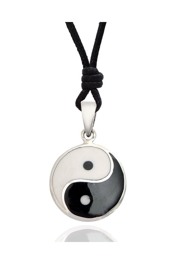 New Handmade Yin Yang Japanese 92.5 Sterling Silver Charm Necklace Pendant Jewelry With Cotton Cord