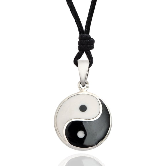 New Handmade Yin Yang Japanese 92.5 Sterling Silver Charm Necklace Pendant Jewelry With Cotton Cord