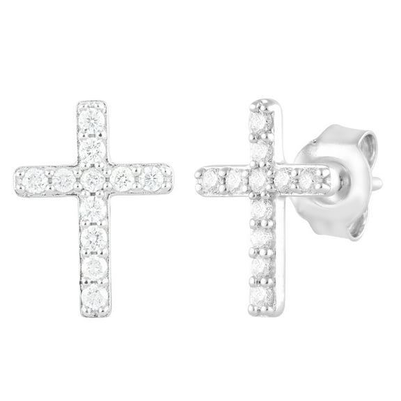 Unique Moments 1/4 Ct Round Lab Grown Diamond Cross Stud Earring in Silver for Women (H-I, SI-I1)
