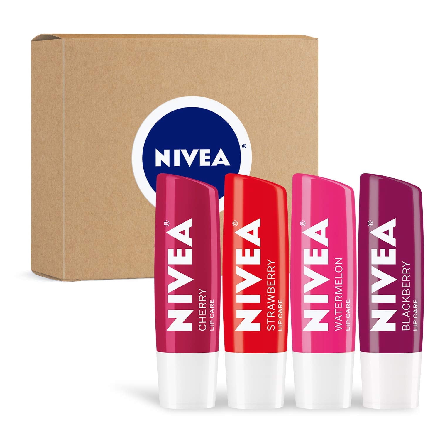 (2 pack) NIVEA Lip Care Fruit Variety Pack - Tinted Lip Balm for Beautiful, Soft Lips - Pack of 4