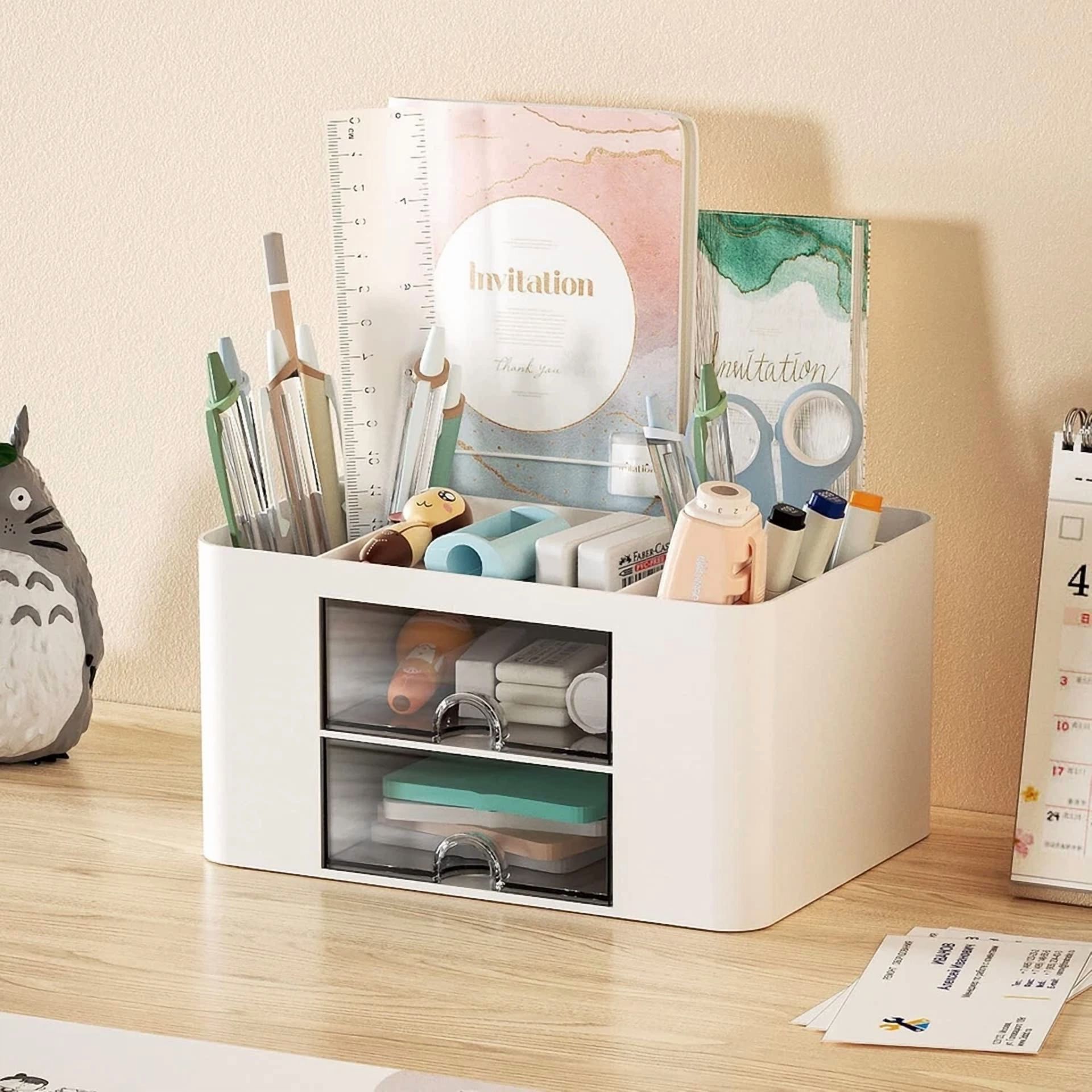 Desk Organizers And Accessories With 5 Compartments + Drawer For Office & Home