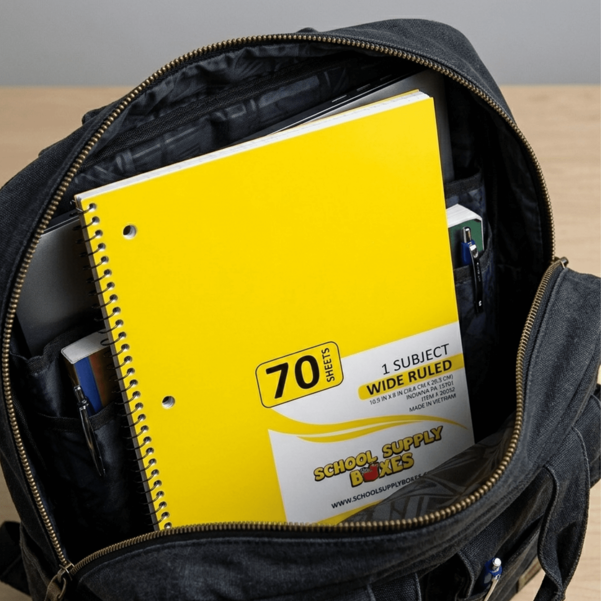 School Supply Boxes | (Yellow) Wide-Ruled 1 Subject Notebooks | 24 Pack | 10.5 IN x 8 IN (70 Sheets) Notebooks for School, Work & Office