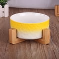 thumbnail image 4 of Cuenco de cerámica redondo para perros y gatos Laklulu, duradero, con soporte de madera, comedero para agua y comida para mascotas antiderrames, 4 of 5