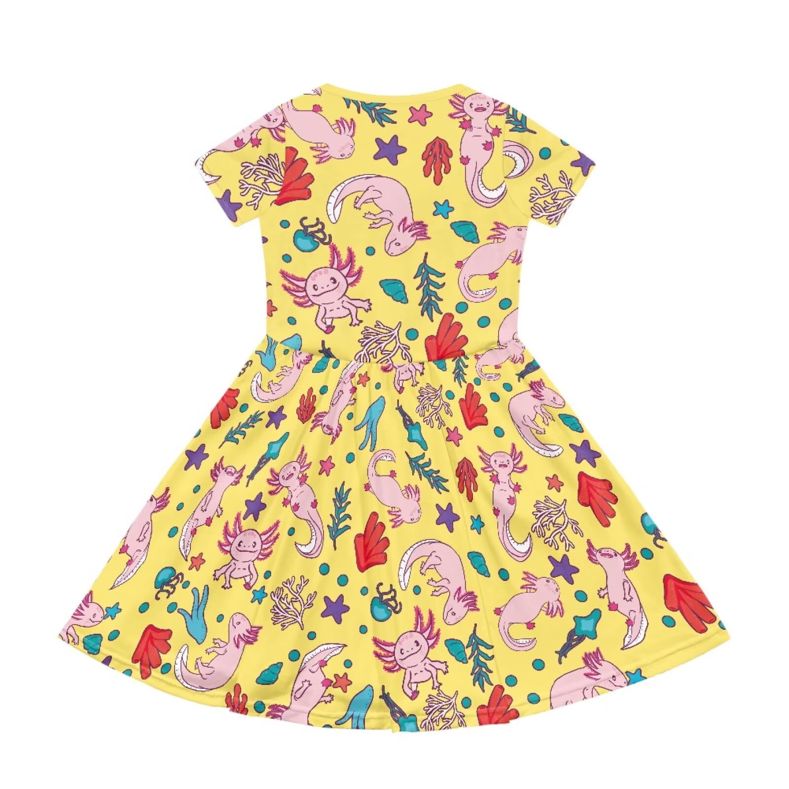 Uourmeti Axolotl Summer Dresses for Toddler Girls Cute Swing Dress Casual Loose Crewneck Short Sleeve Midi Dresses with Pockets