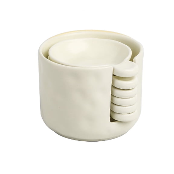 Akatsuki Japanese Ceramic Dipping Bowls, Set of 6 Small Sauce Dishes for Dipping with Handle,Condiment Cups with Storage Block, Sauce Holders,Off-White