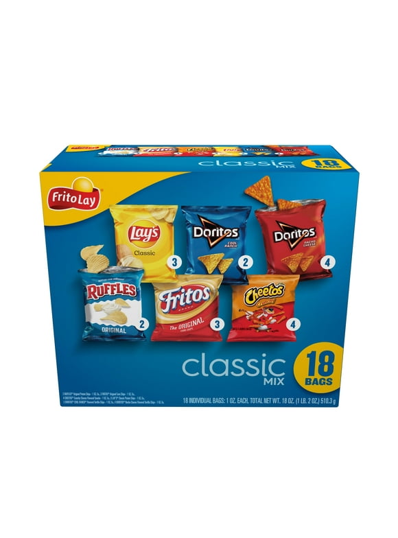 Frito-Lay Classic Mix Variety Pack Snack Chips, 1oz Bags, 18 Count Multipack (Assortment may Vary)