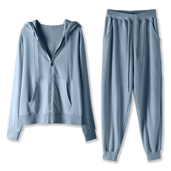 XFLWAM Track Suits for Women Set Comfy Loose Sweatsuit 2 Piece Set Full Zip Up Long Sleeve Jacket Hood Sports Sweatpants