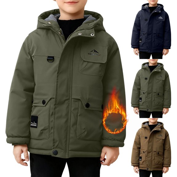 Teen Boys Ski Jacket with Hooded Snowboarding Waterproof Fleece Lined Jacket Winter Coat with Multi Pockets Army Green 160